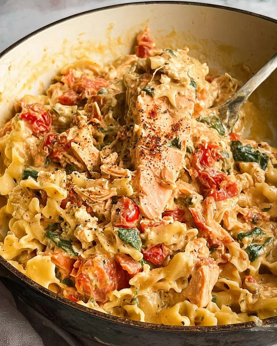 Feta Tomato Pasta with Salmon