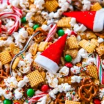 Festive-Christmas-Snack-Mix-with-Popcorn-Chex-and-Santa-Hats-Recipe