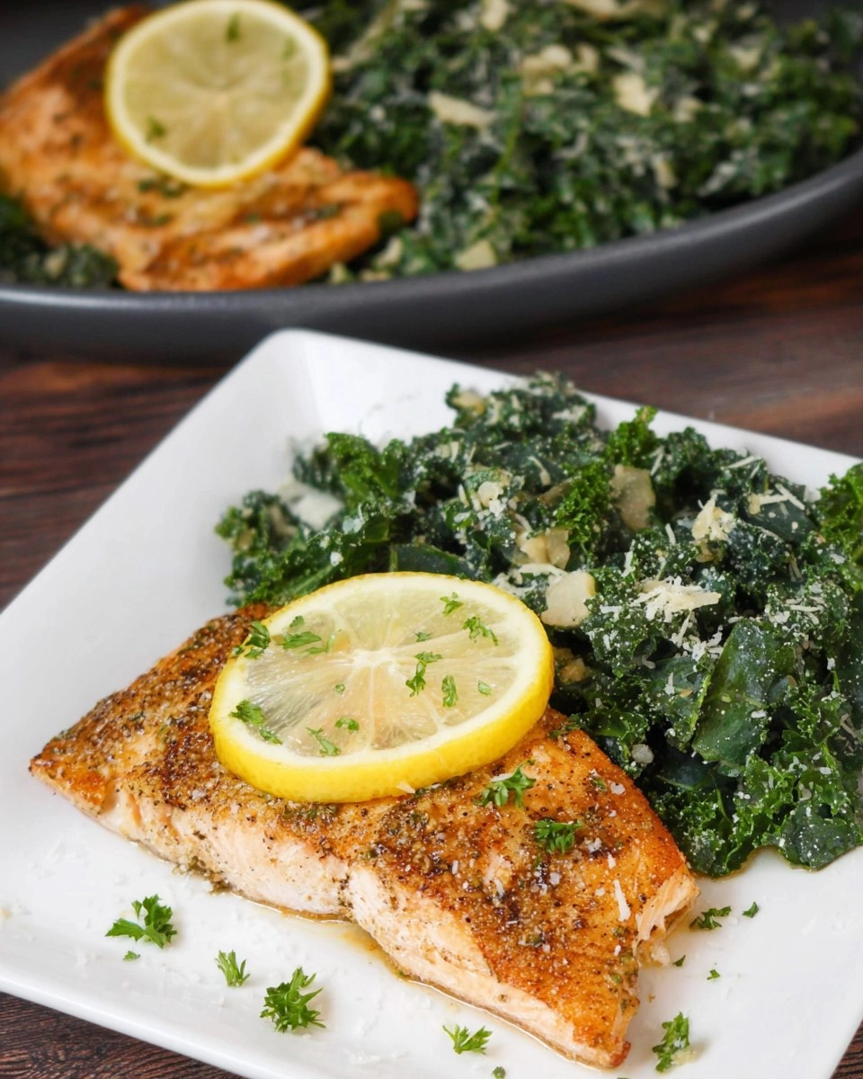 Lemon Brown Butter Salmon with Lemon Parmesan Kale Salad