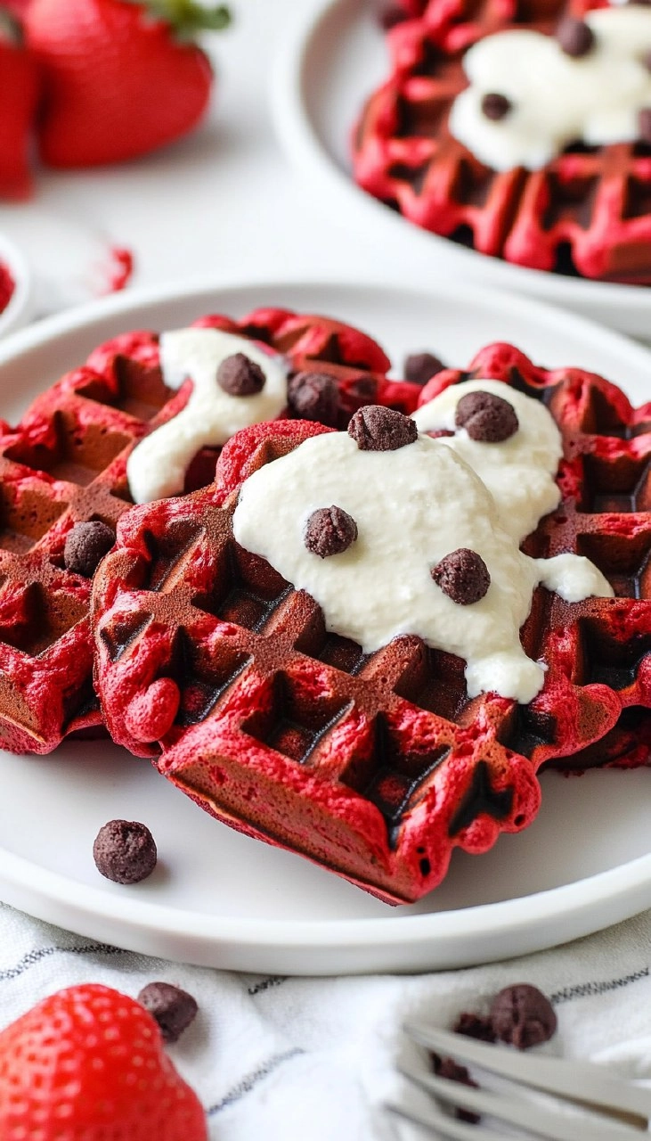 Easy Heart Shaped Red Velvet Valentine Waffles