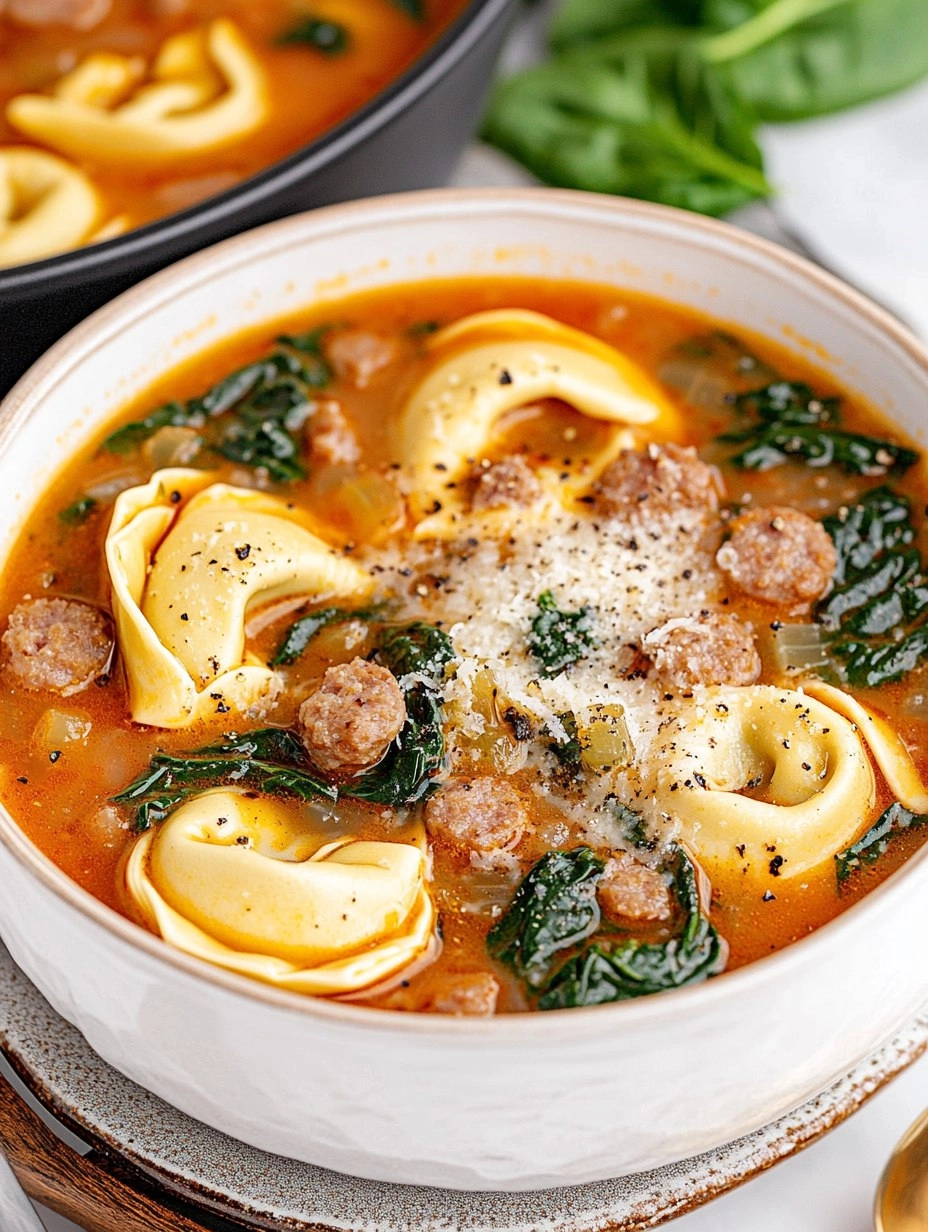 Sausage Spinach Tortellini Soup