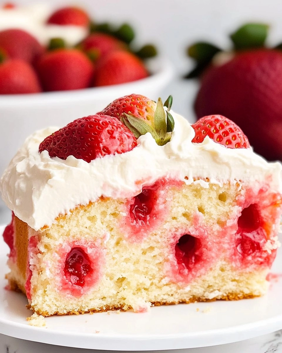 Strawberry Poke Cake With Whipped Vanilla Cream Cheese Frosting