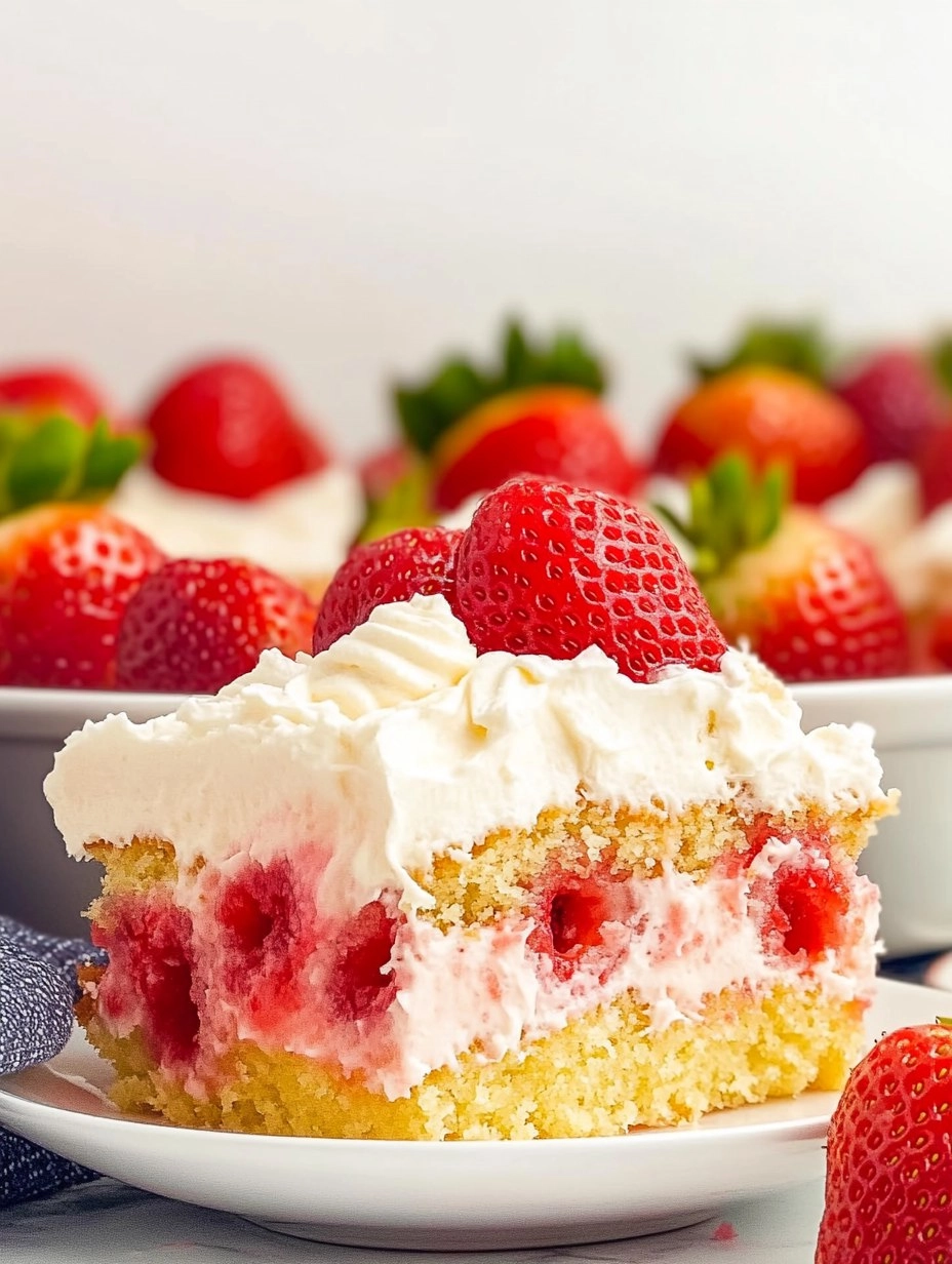 Strawberry Poke Cake With Whipped Vanilla Cream Cheese Frosting