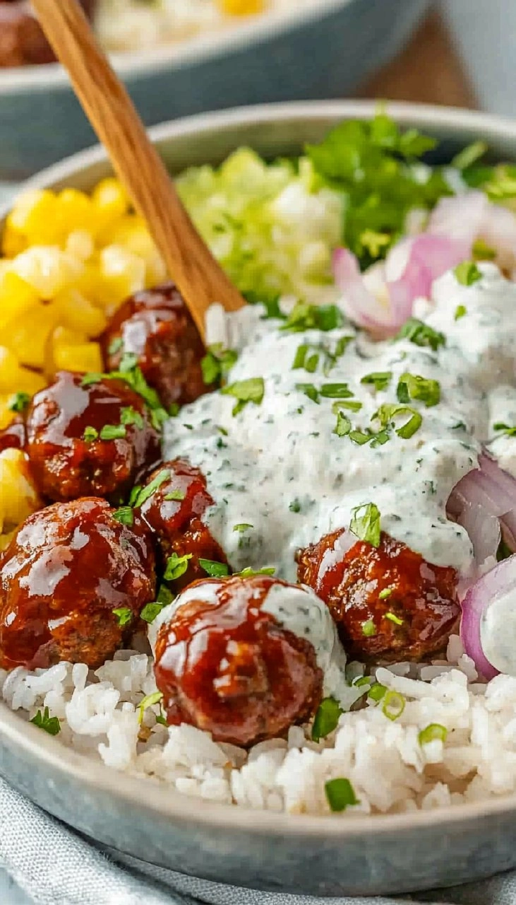BBQ Meatball Rice Bowls