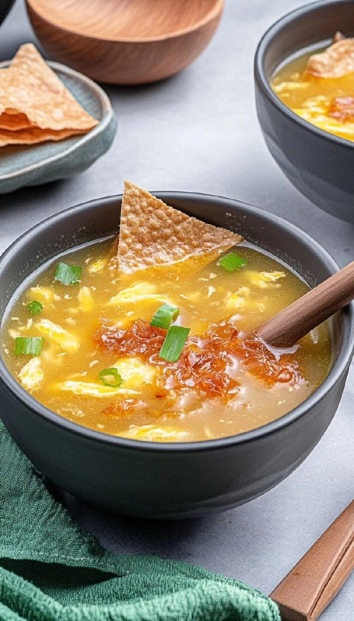 Egg Drop Soup with Crispy Fried Wonton Strips