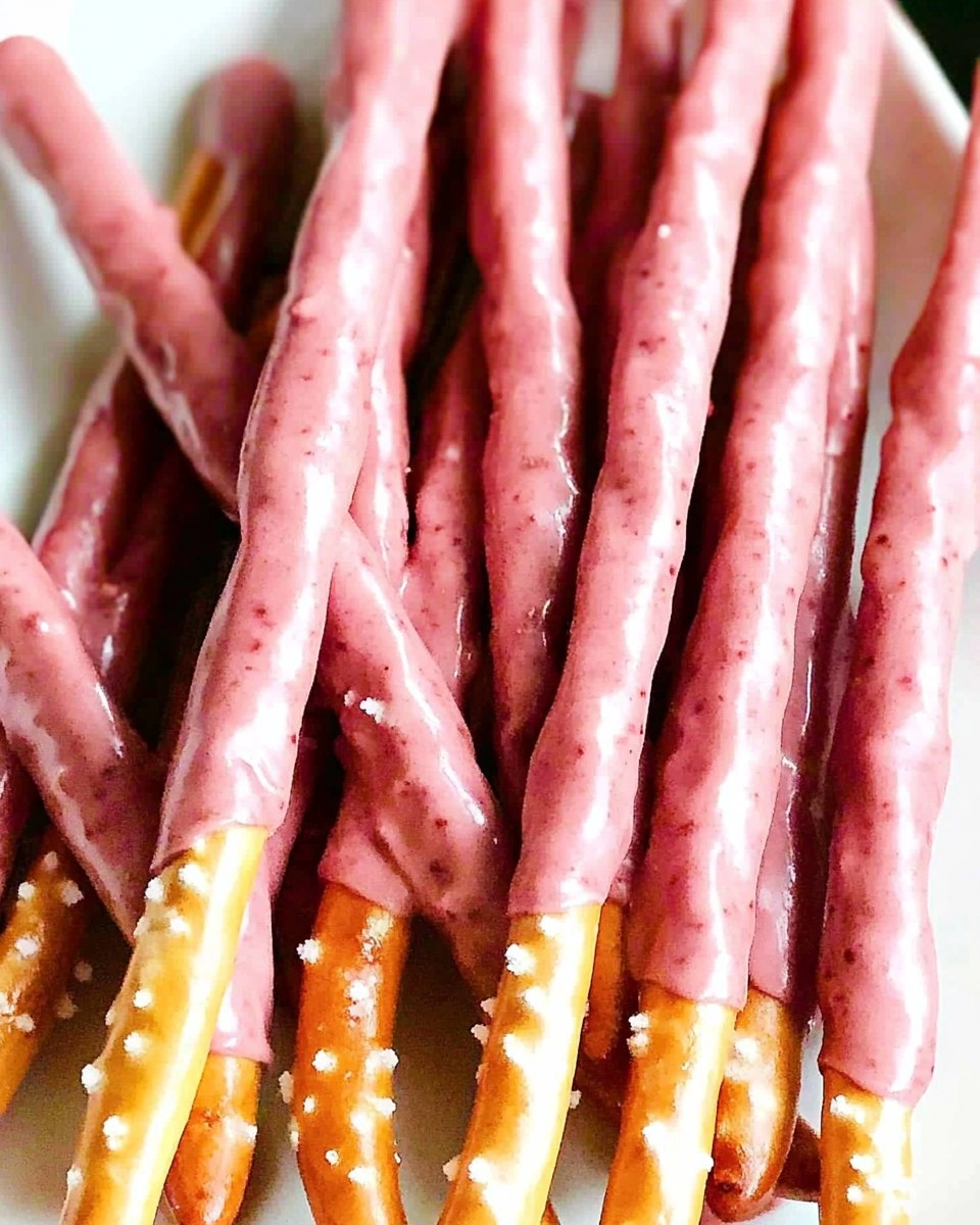 Raspberry White Chocolate Covered Pretzel Sticks