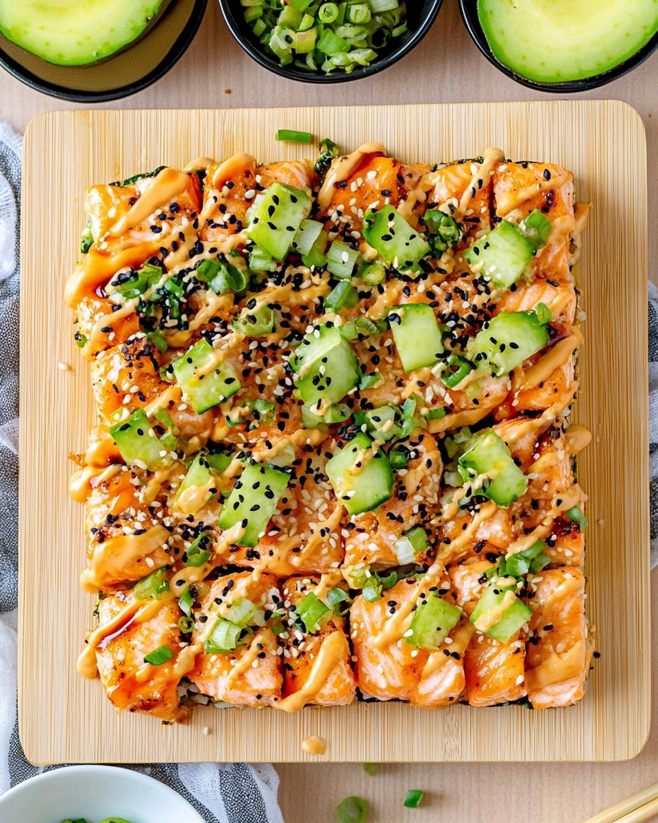 Salmon Sushi Bake with Spicy Edamame
