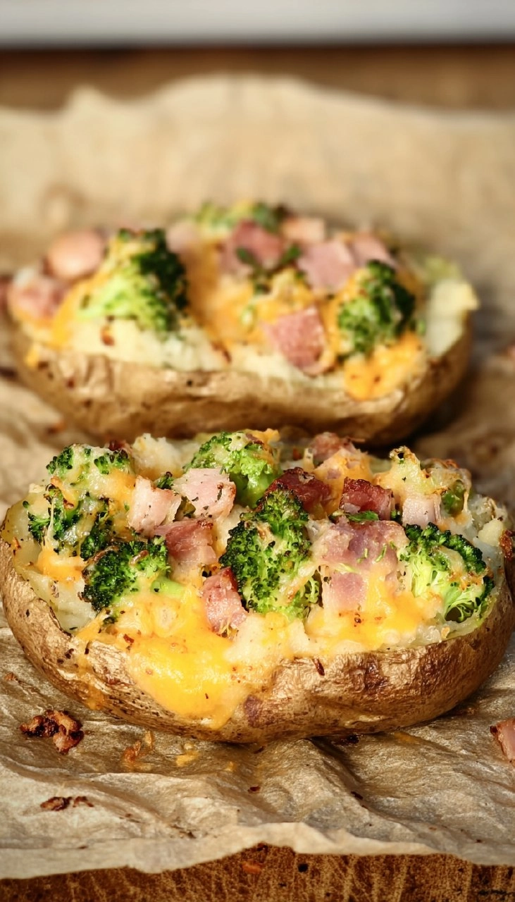 Ham, Broccoli, and Cheese Baked Potatoes